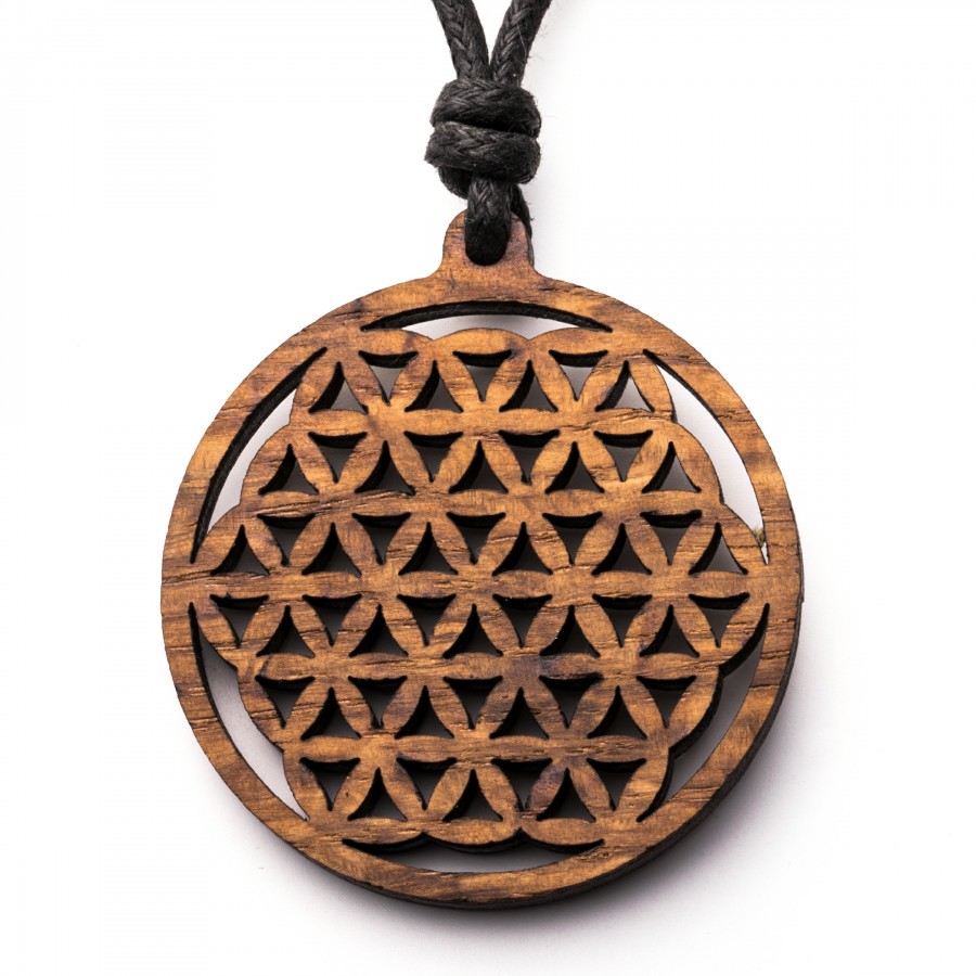 Blume des Lebens ausgeschnitten groß Kette Holzschmuck aus Naturholz / Anhänger