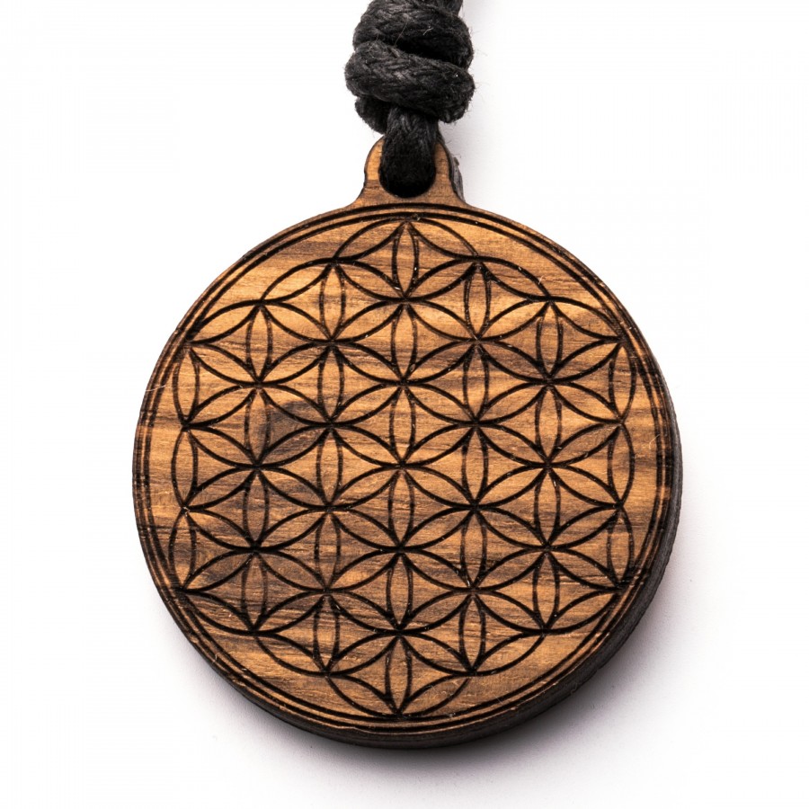 Blume des Lebens Kreis Kette Holzschmuck aus Naturholz / Anhänger
