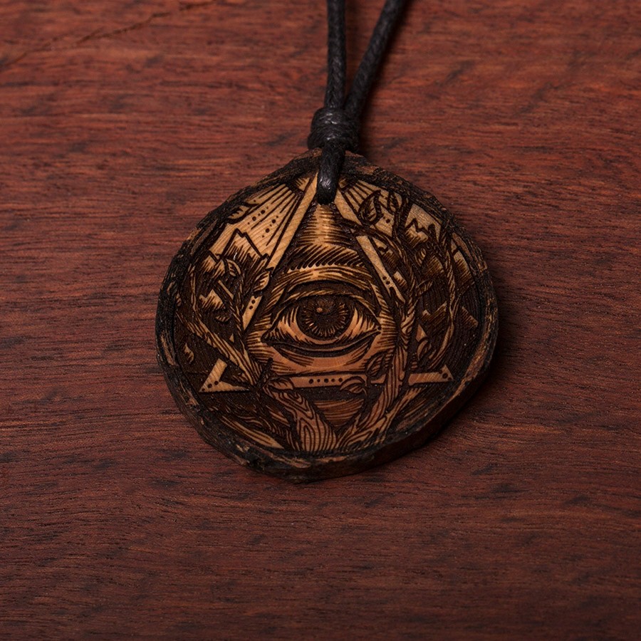 Allsehendes Auge Kette Holzschmuck aus Naturholz / Anhänger