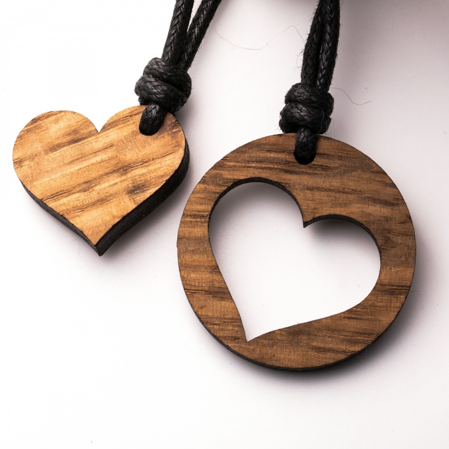 Herz Pärchen rund Kette Holzschmuck aus Naturholz / Anhänger