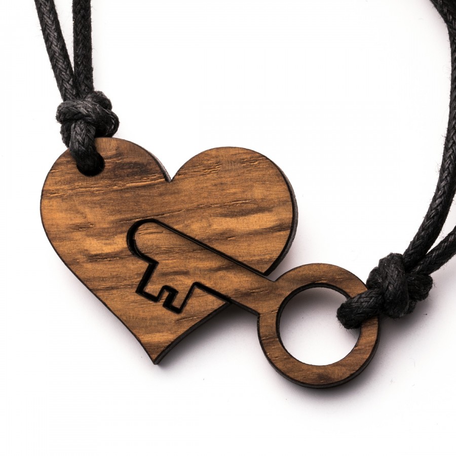 Pärchen Herz Schlüssel simpel Kette Holzschmuck aus Naturholz / Anhänger