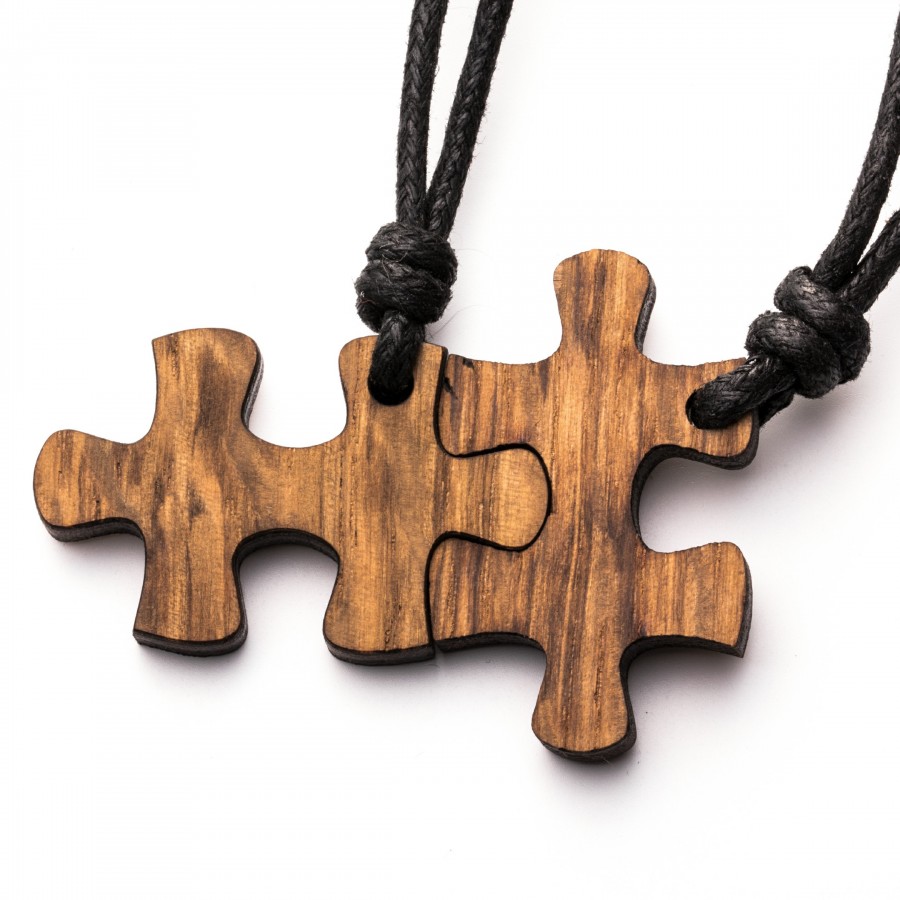 Puzzle Kette Holzschmuck aus Naturholz / Anhänger