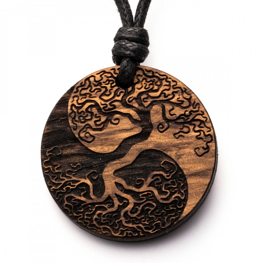 Yin Yang Baum Kette Holzschmuck aus Naturholz / Anhänger