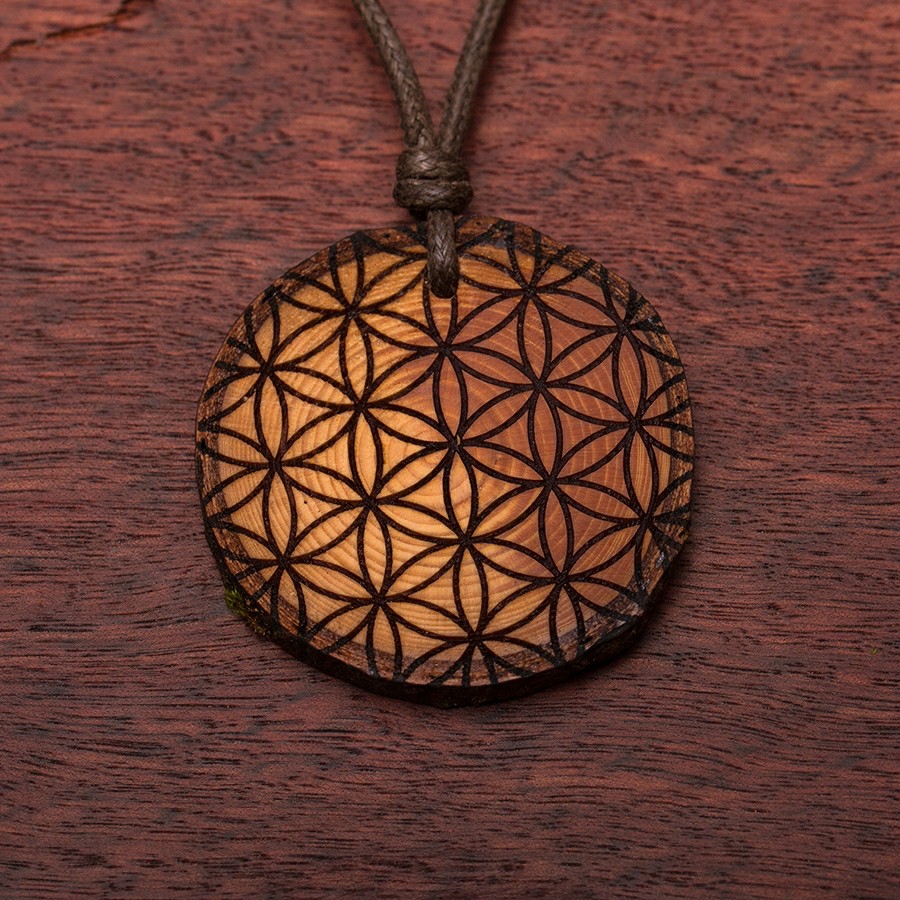 Blume des Lebens Kette Holzschmuck aus Naturholz / Anhänger