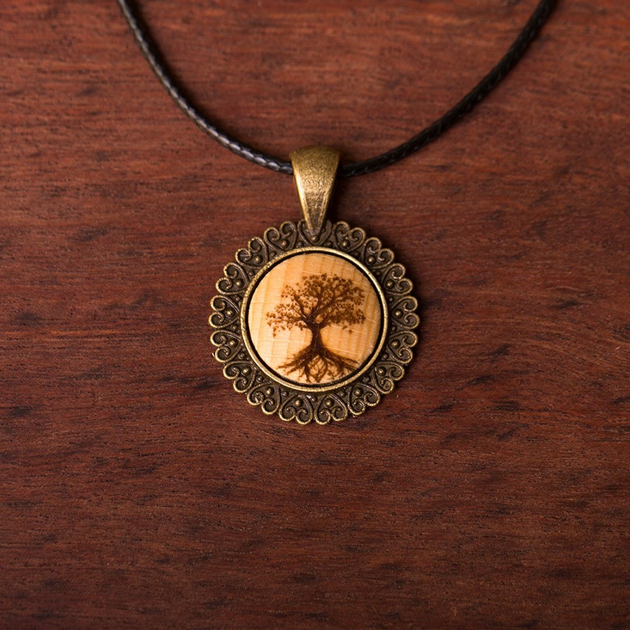 Baum des Lebens Kette Holzschmuck aus Naturholz / Anhänger