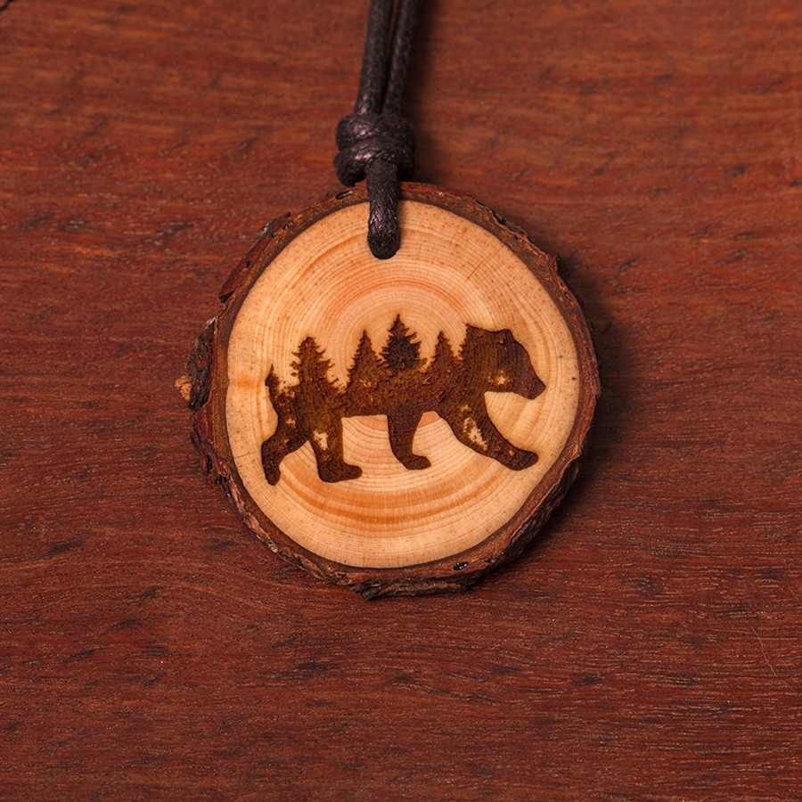 Bär Natur Kette Holzschmuck aus Naturholz / Anhänger