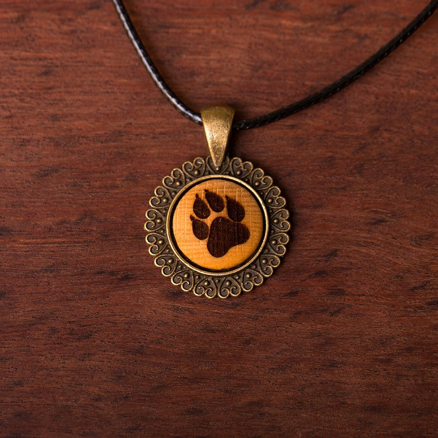 Pfote Hund Kette Holzschmuck aus Naturholz / Anhänger