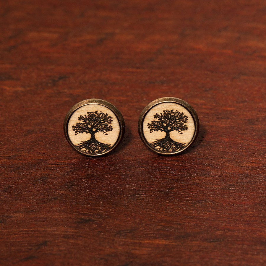 Baum des Lebens Ohrstecker Holzschmuck aus Naturholz / Anhänger