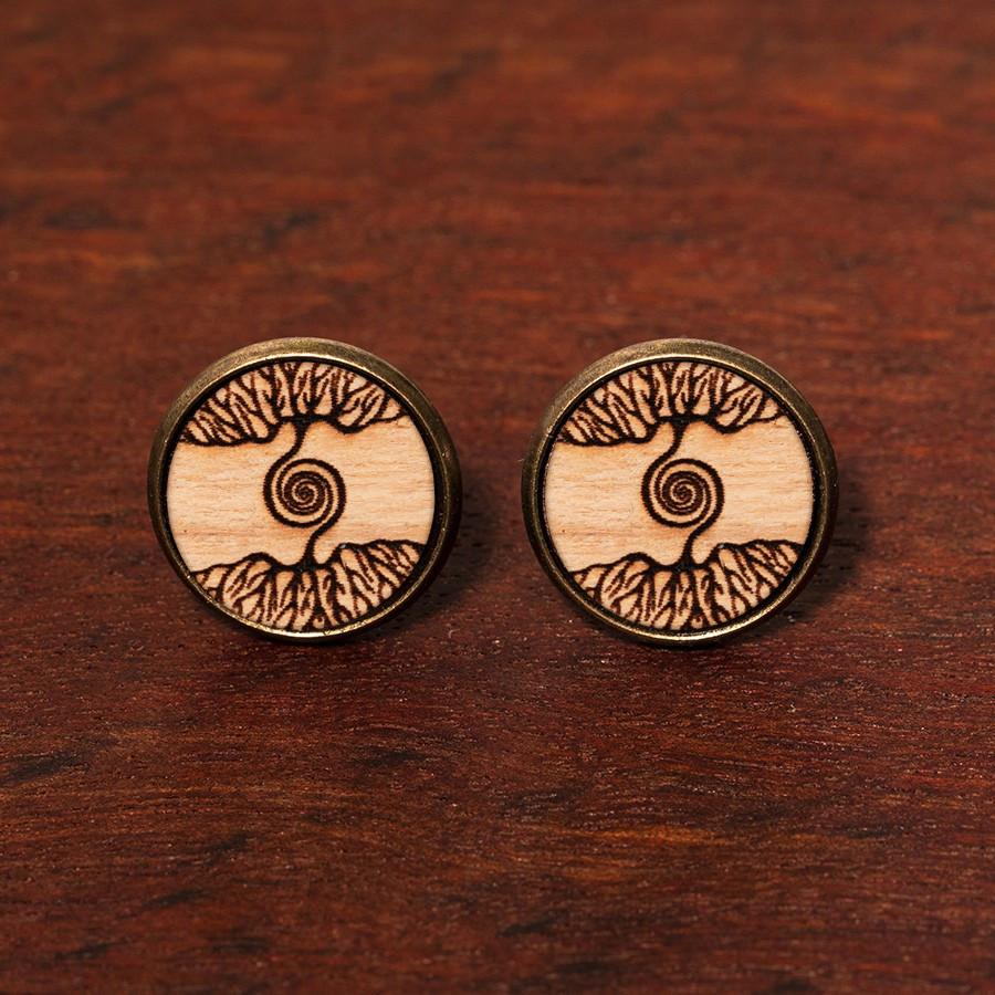 Baumspirale Ohrstecker Holzschmuck aus Naturholz / Anhänger