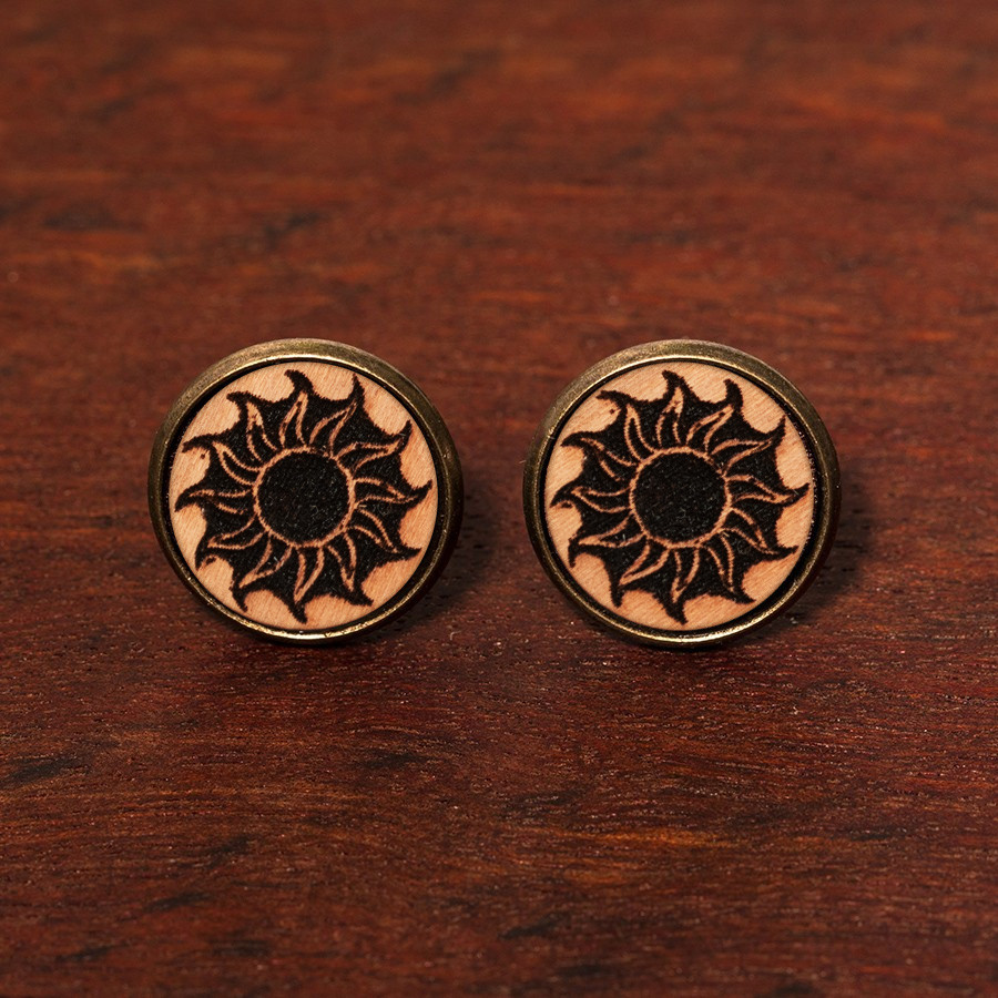 Sonne Ohrstecker Holzschmuck aus Naturholz / Anhänger