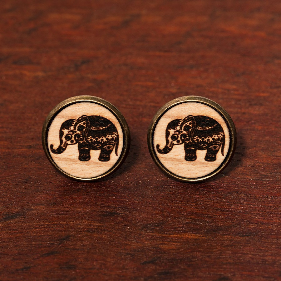 Elefant Ohrstecker Holzschmuck aus Naturholz / Anhänger