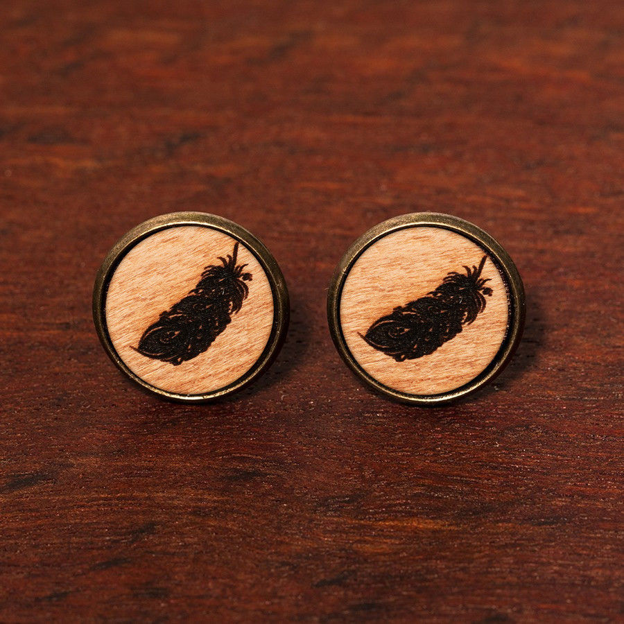 Feder Ohrstecker Holzschmuck aus Naturholz / Anhänger