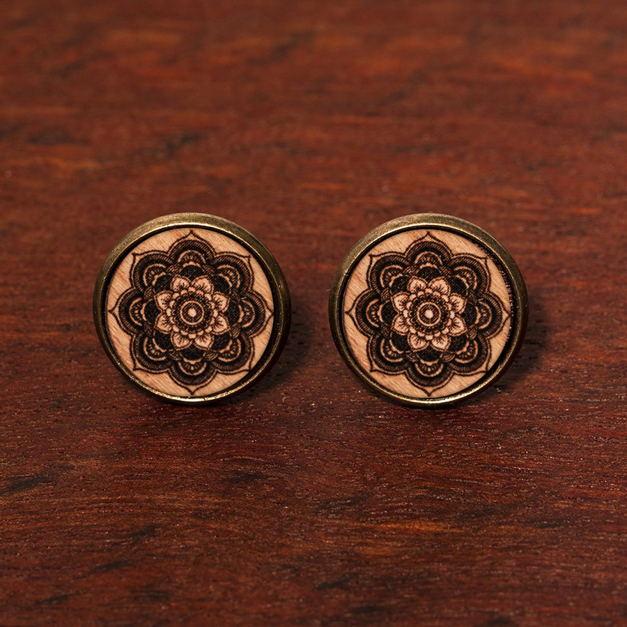 Mandala Blume Ohrstecker Holzschmuck aus Naturholz / Anhänger