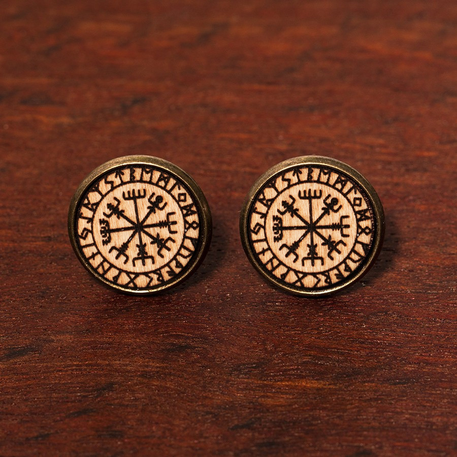 Schutzrune Ohrstecker Holzschmuck aus Naturholz / Anhänger