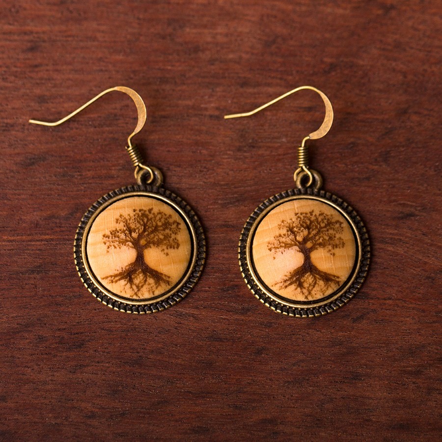 Baum des Lebens Ohrringe Holzschmuck aus Naturholz / Anhänger