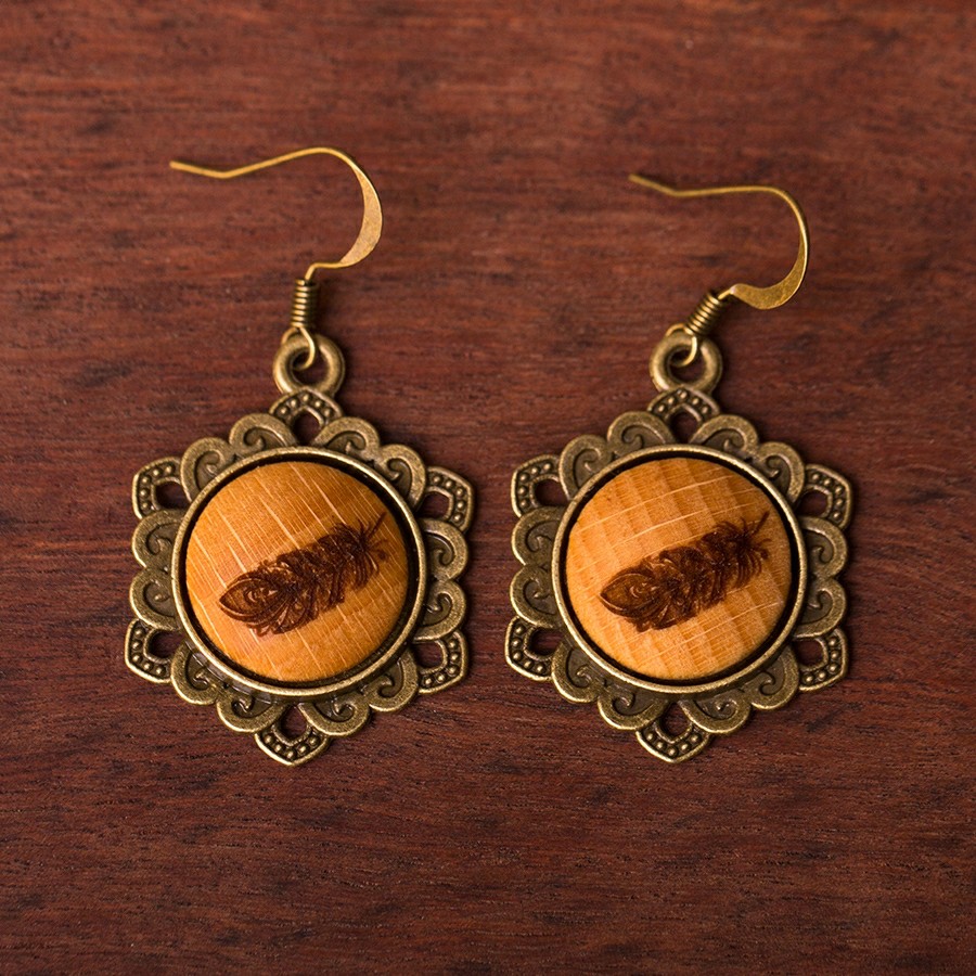 Feder Ohrringe Holzschmuck aus Naturholz / Anhänger