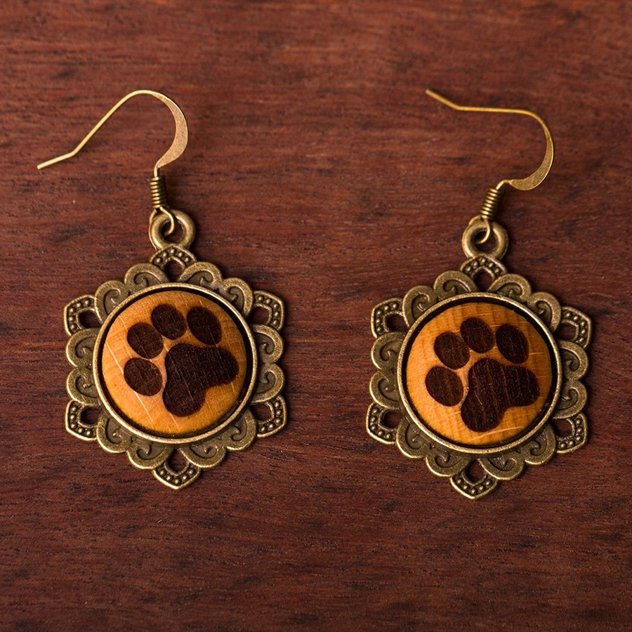 Pfote Katze Ohrringe Holzschmuck aus Naturholz / Anhänger