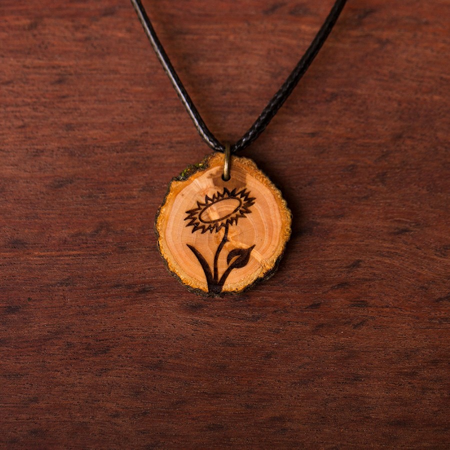 Vegan Blume Kette Holzschmuck aus Naturholz / Anhänger