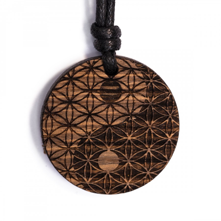 Yin Yang Blume des Lebens Kette Holzschmuck aus Naturholz / Anhänger