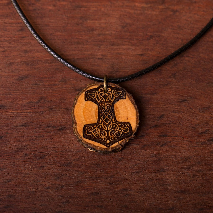 Thors Hammer Kette Holzschmuck aus Naturholz / Anhänger