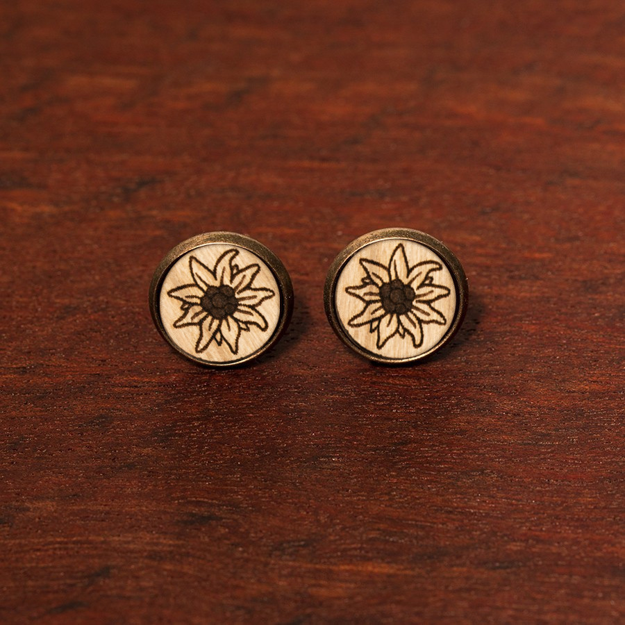 Edelweiß Ohrstecker Holzschmuck aus Naturholz / Anhänger