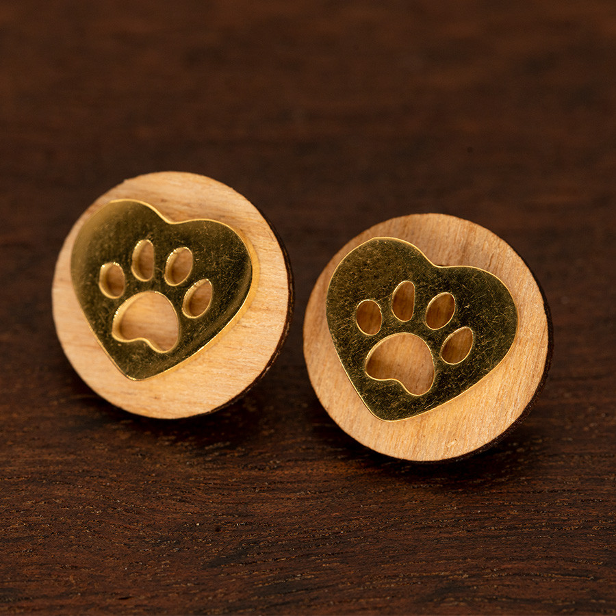 Herz Pfote Ohrstecker Holzschmuck aus Naturholz / Anhänger