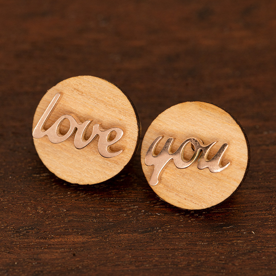 Love You Ohrstecker Holzschmuck aus Naturholz / Anhänger