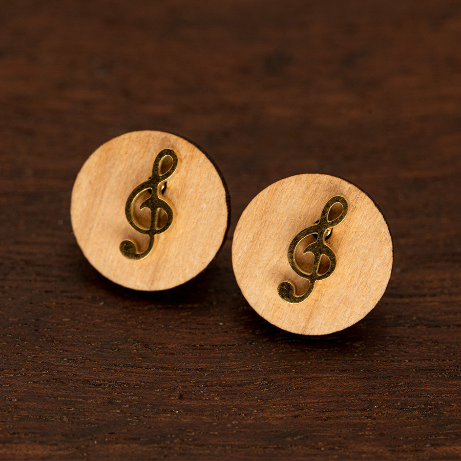 Notenschlüssel Ohrstecker Holzschmuck aus Naturholz / Anhänger