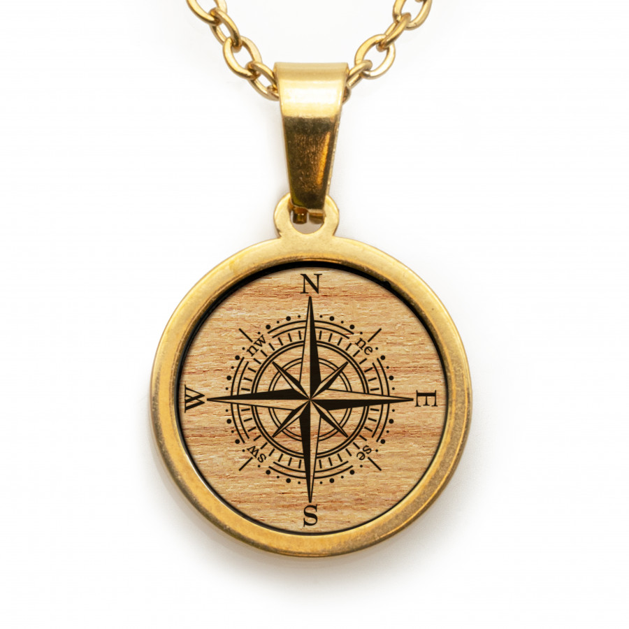 Kompass Kette Holzschmuck aus Naturholz / Anhänger