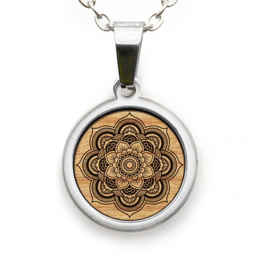 Mandala Kette Holzschmuck aus Naturholz / Anhänger