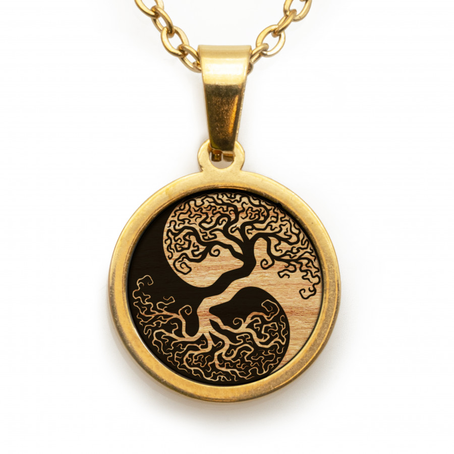 Yin Yang Kette Holzschmuck aus Naturholz / Anhänger