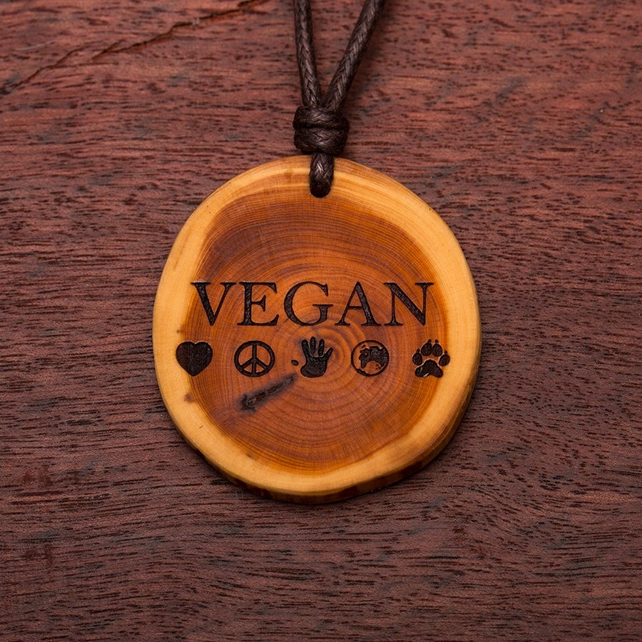 Vegan Symbole Kette Holzschmuck aus Naturholz / Anhänger
