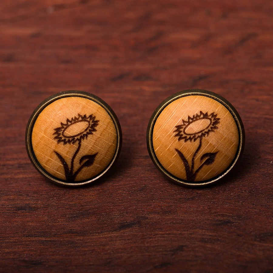 Vegan Blume Ohrstecker Holzschmuck aus Naturholz / Anhänger