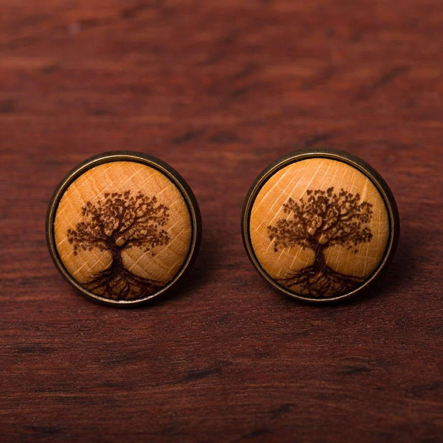 Baum des Lebens Ohrstecker Holzschmuck aus Naturholz / Anhänger