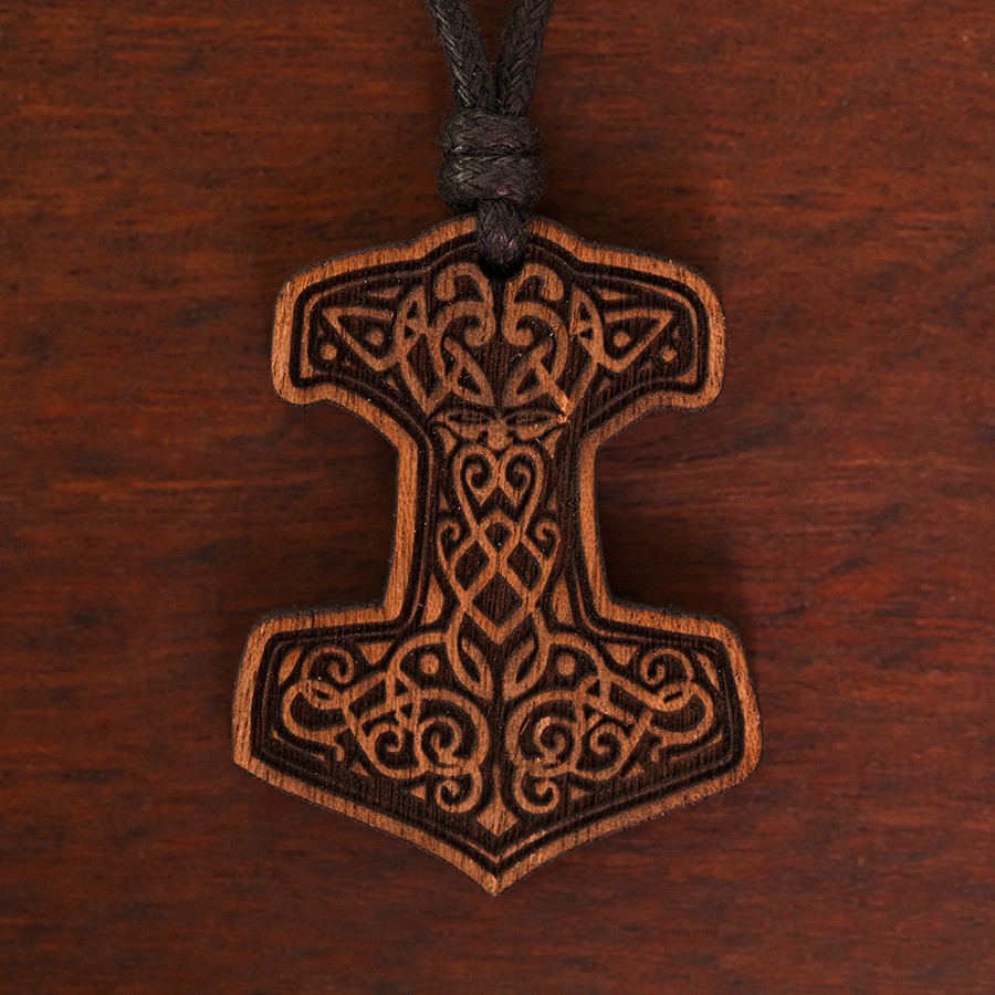 Thors Hammer Kupfereiche Kette Holzschmuck aus Naturholz / Anhänger
