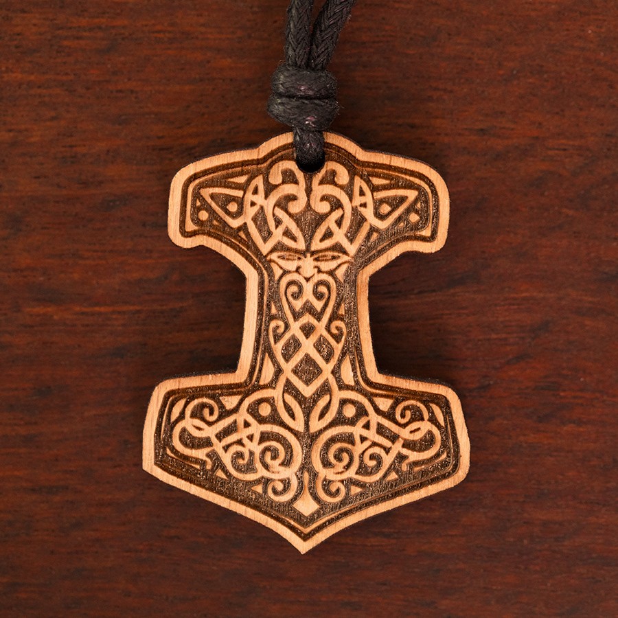 Thors Hammer Buche Kette Holzschmuck aus Naturholz / Anhänger
