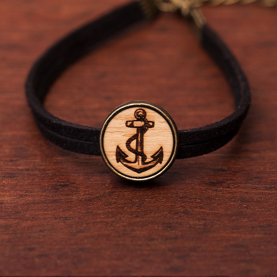 Anker Armkette Holzschmuck aus Naturholz / Anhänger