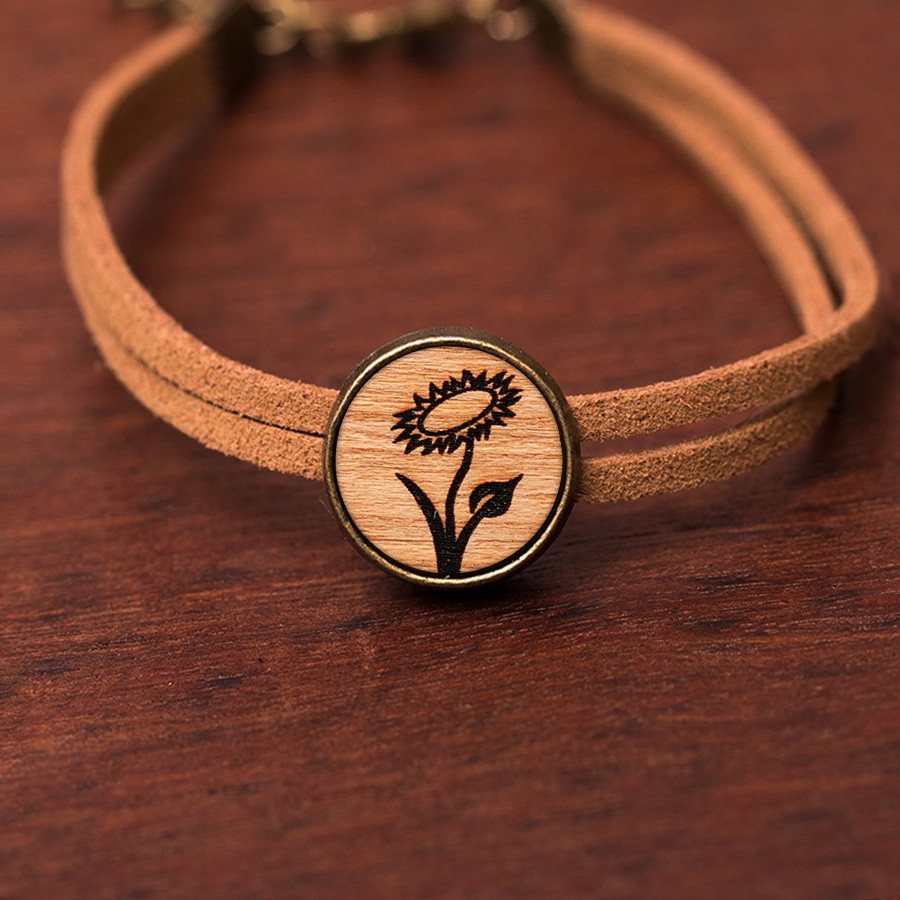 Vegan Blume Armkette Holzschmuck aus Naturholz / Anhänger