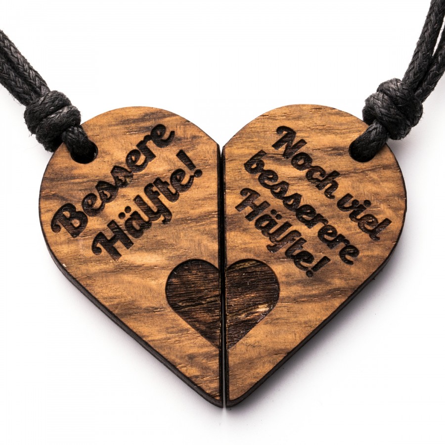 Bessere Hälfte Kette Holzschmuck aus Naturholz / Anhänger